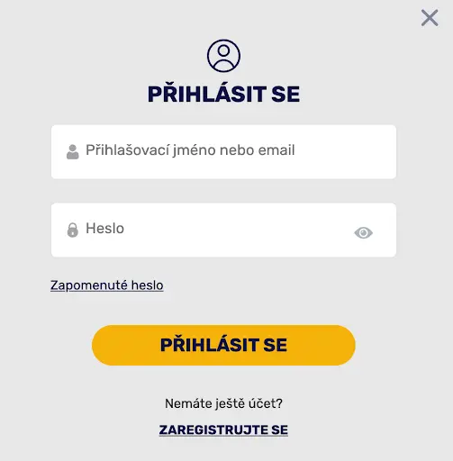 Přihlášení do Forbes Casino — vstup na účet pro hráče. Přihlašovací formulář na stránce Forbes Casino s poli pro uživatelské jméno nebo e-mail a heslo, tlačítkem „PŘIHLÁSIT SE“ a odkazy na registraci či zapomenuté heslo.