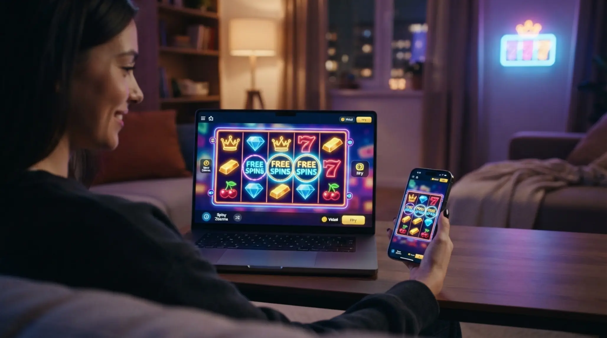 Notebook a mobil s online automaty ve stylu Forbes v moderním prostředí