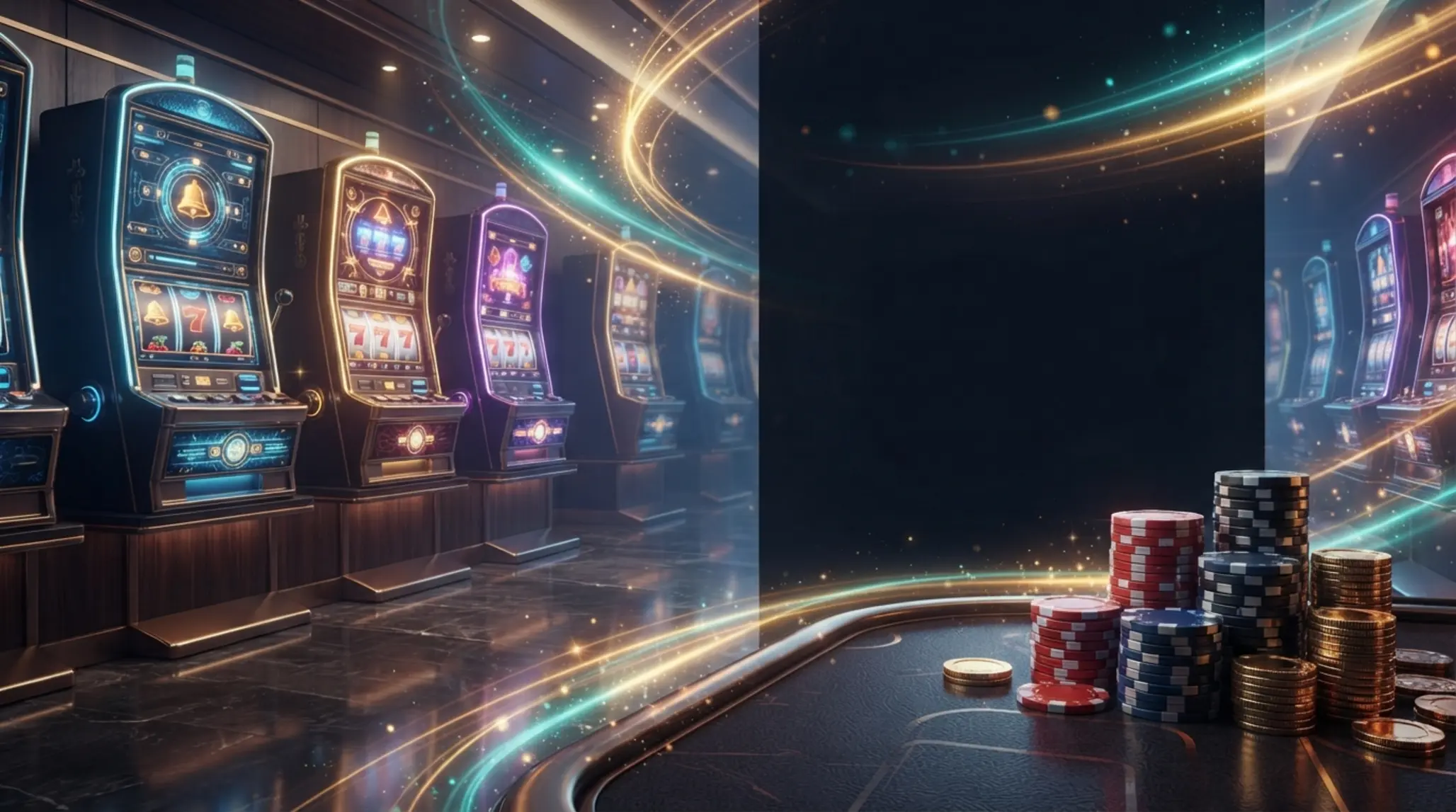Hero banner s motivem online her, světel a žetonů