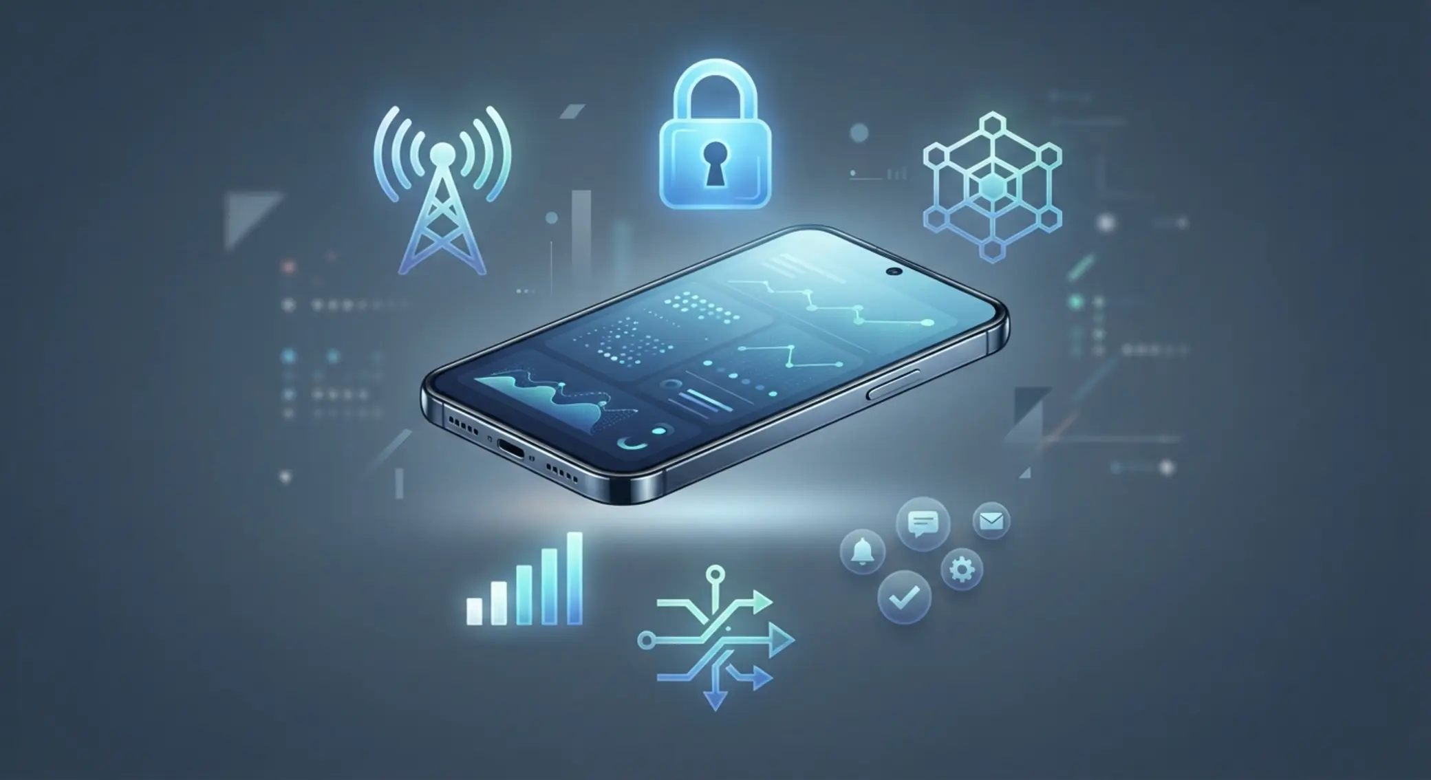 Mobilní telefon s ikonami operátorů a znázorněnými limity mobilních plateb