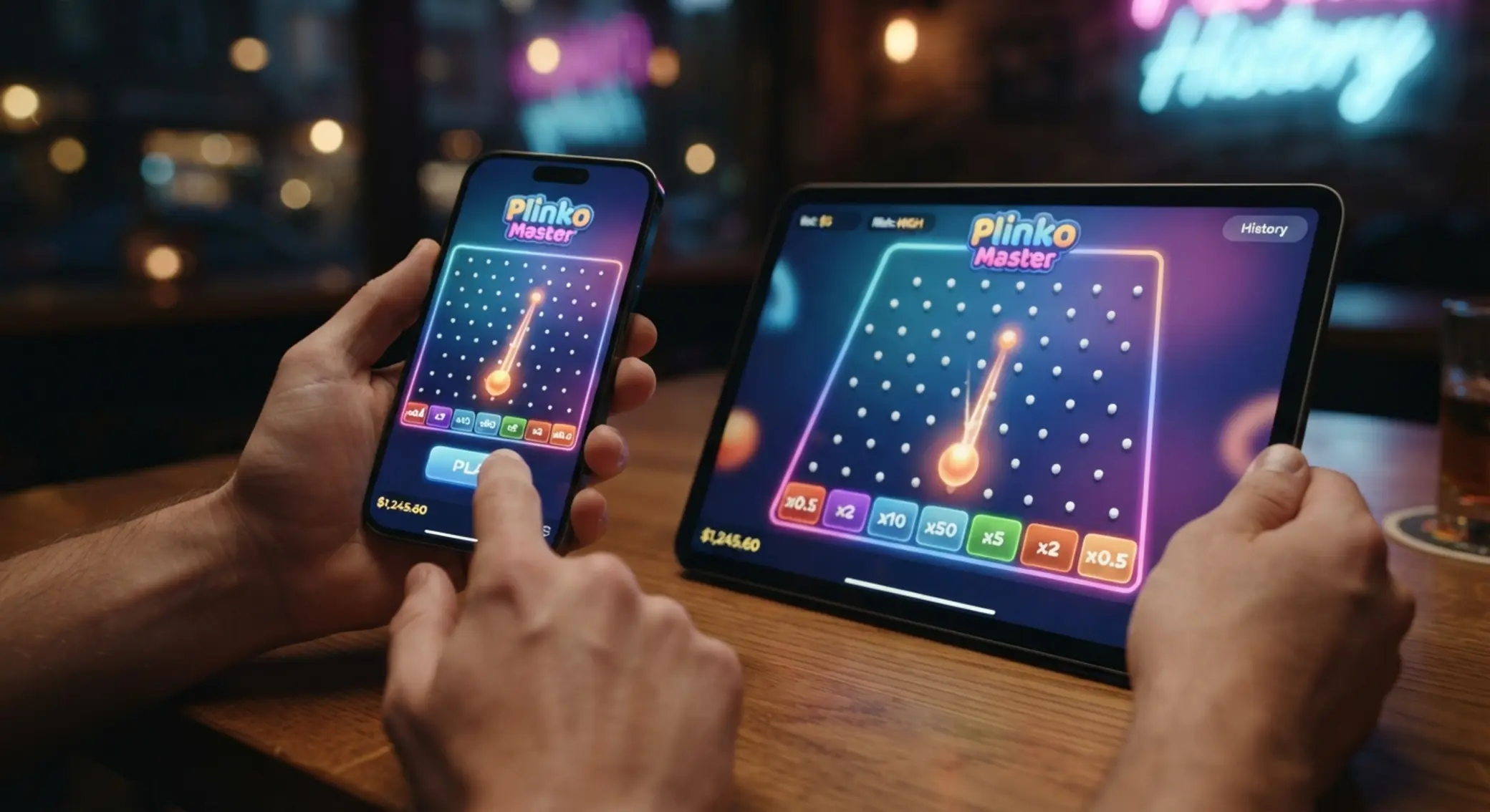 Plinko hra na mobilním telefonu a tabletu