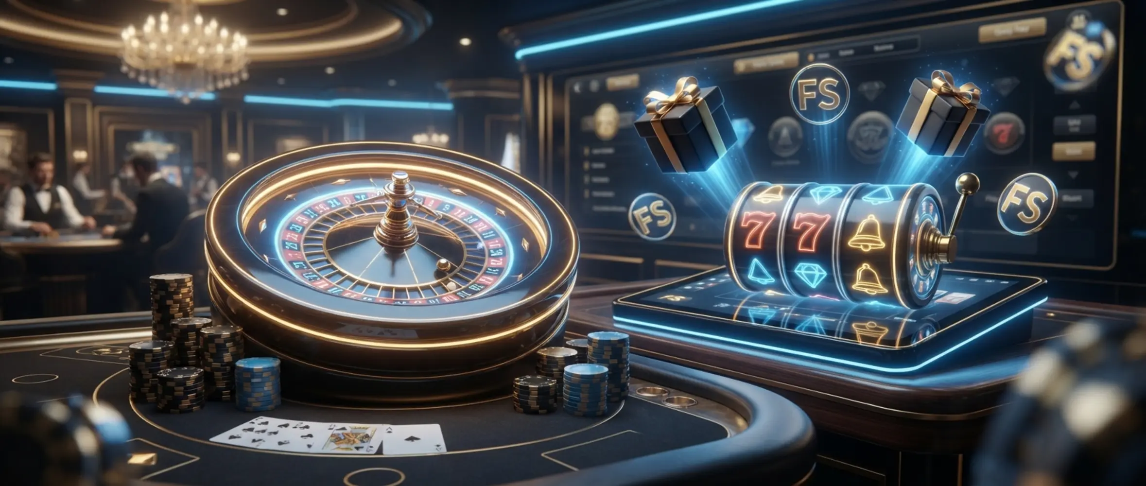 Hero banner s motivem bonusů, rulety a automatů pro Forbes promo kódy 2026