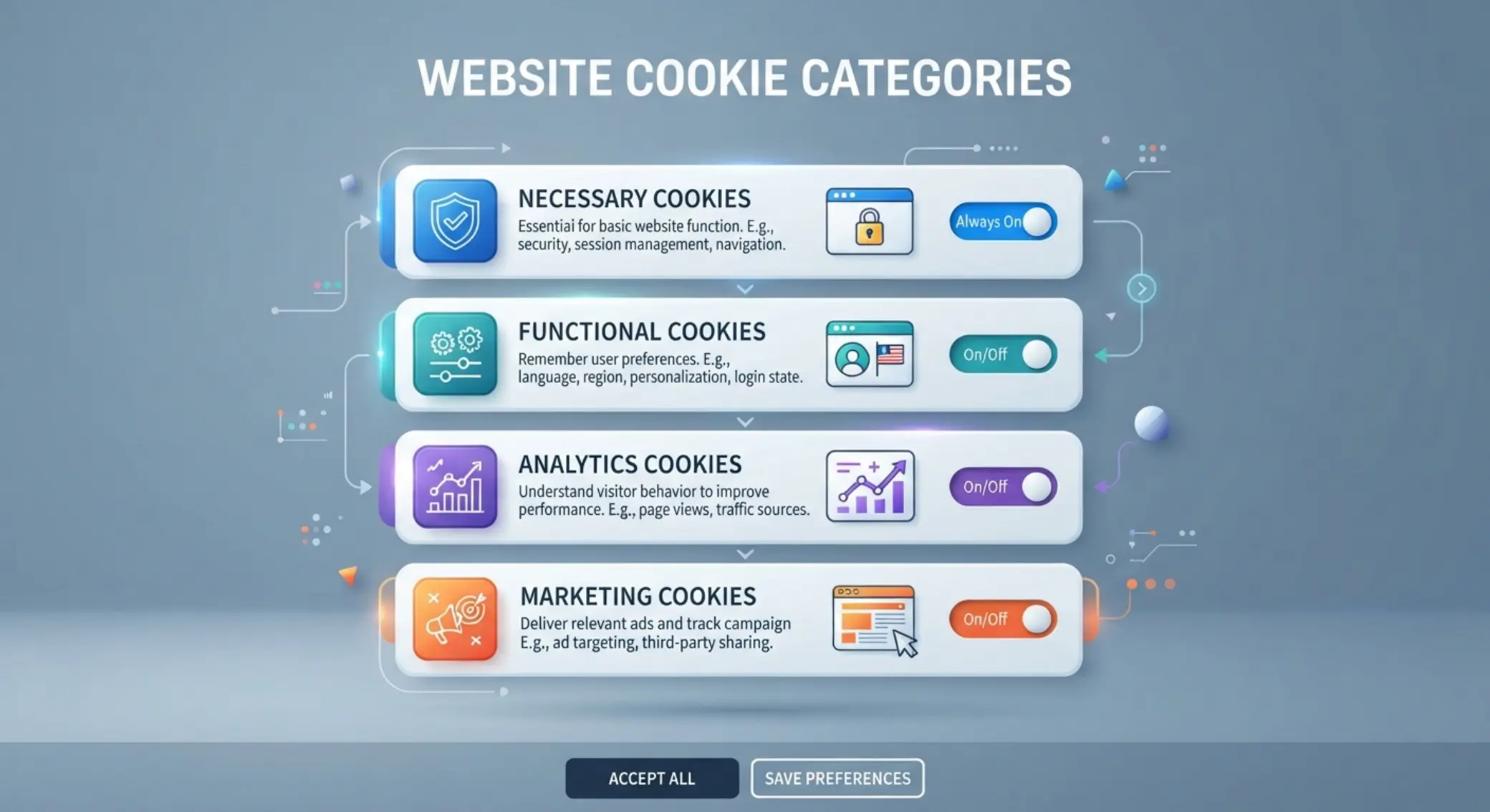 Schéma typů cookies na webu